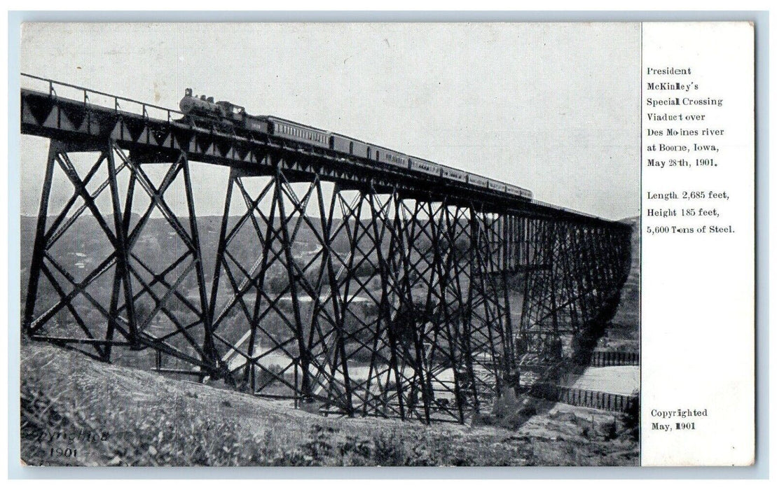 c1910 President McKinley's Special Crossing Viaduct Train Boone Iowa IA Postcard