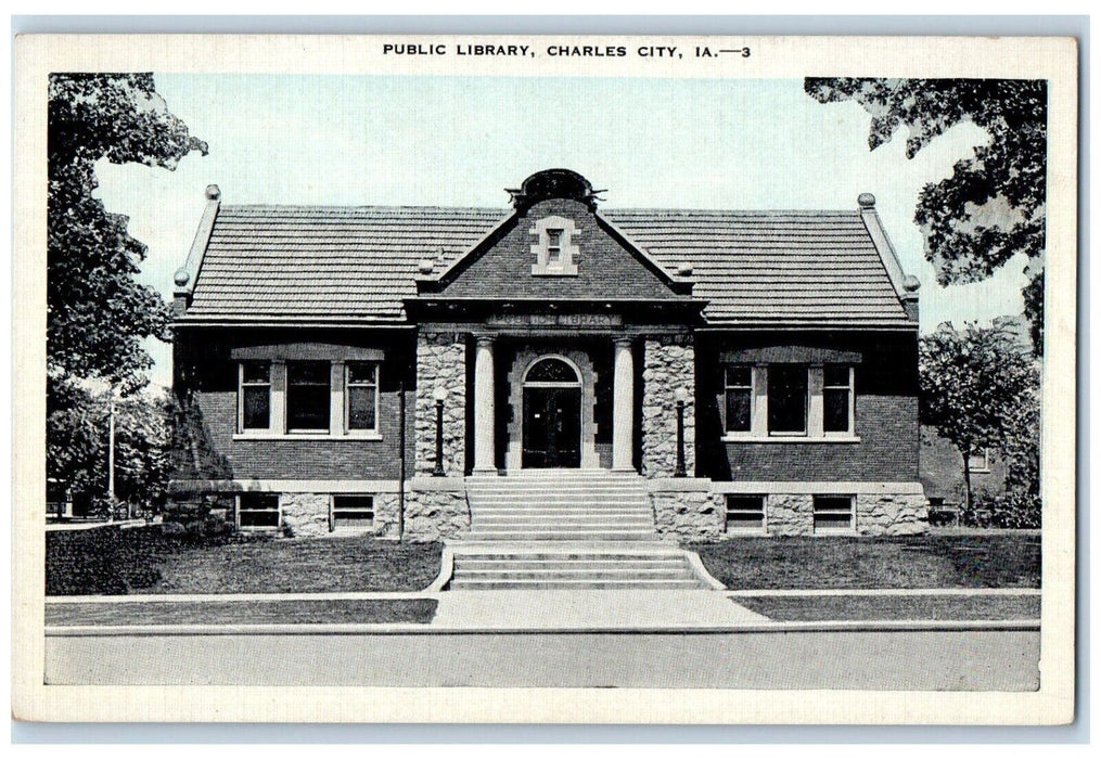 c1950's Public Library Charles City Iowa IA EC Kropp Vintage Postcard