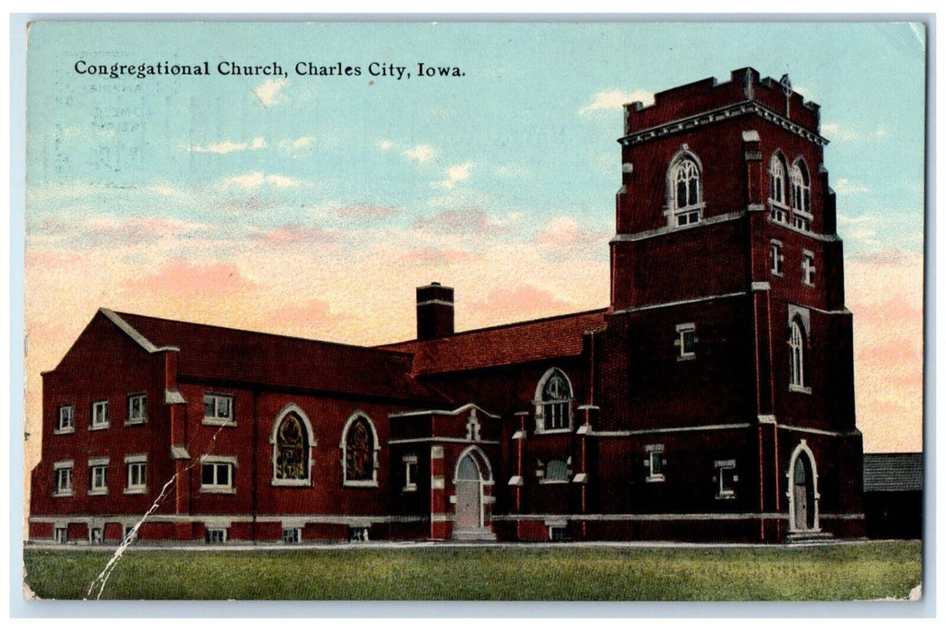 1912 Congregational Church Charles City Iowa IA Antique Posted Postcard