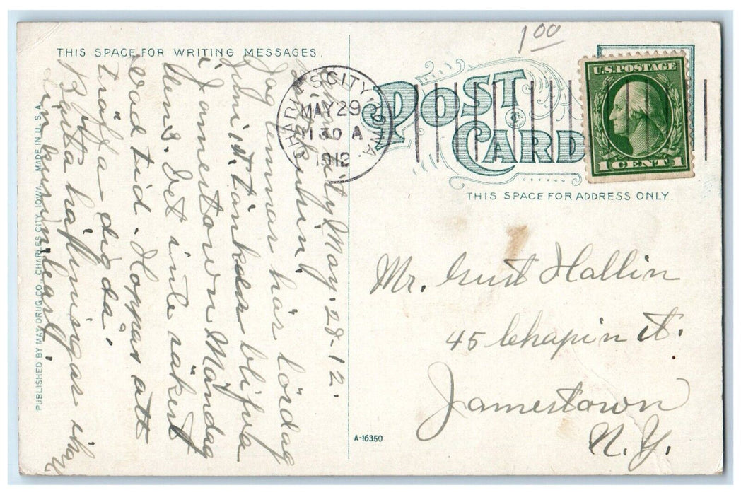 1912 Congregational Church Charles City Iowa IA Antique Posted Postcard