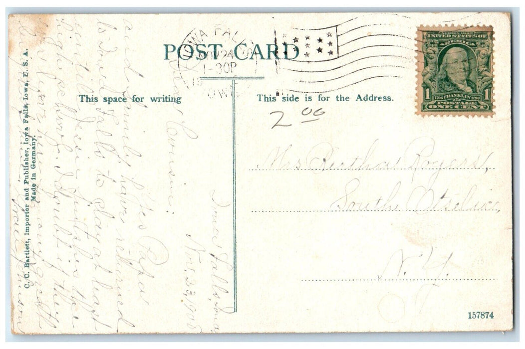 1908 Oak Street Bridge River Drive Base of Bluff Iowa Falls Iowa IA Postcard