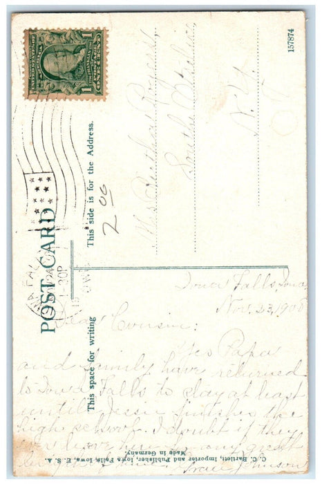1908 Oak Street Bridge River Drive Base of Bluff Iowa Falls Iowa IA Postcard