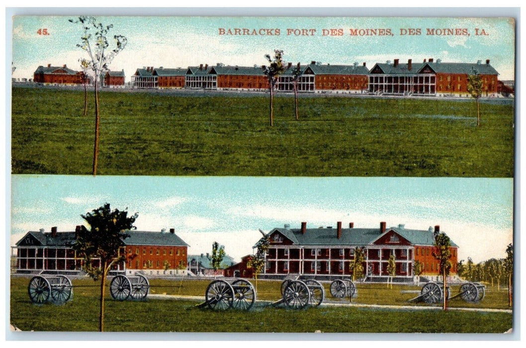 c1910 Barracks Fort Des Moines Iowa IA Multiview Cannon Antique Postcard