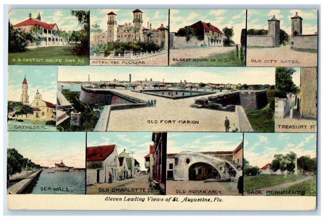 c1910 Leading Places of St. Augustine Florida FL Multiview Antique Postcard
