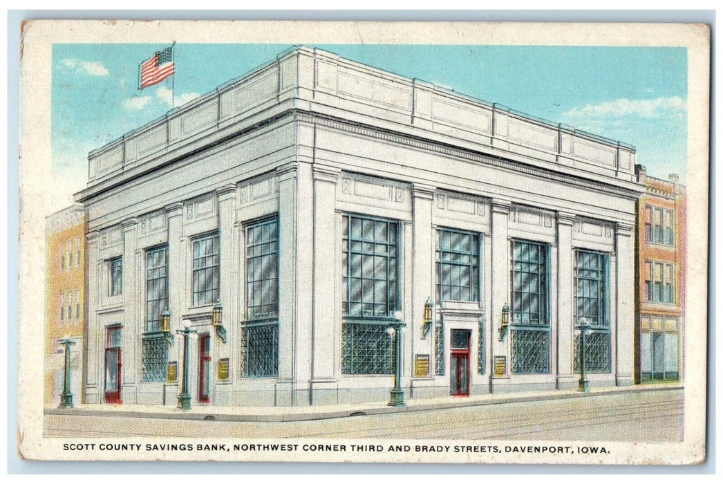 1927 Scott County Savings Bank Building Davenport Iowa Mount Pleasant Postcard
