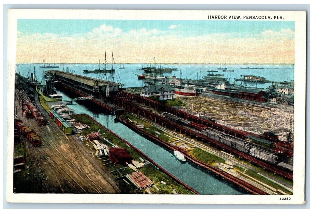 c1930's Steamer Schooner Boat Harbor View Pensacola Florida FL Postcard