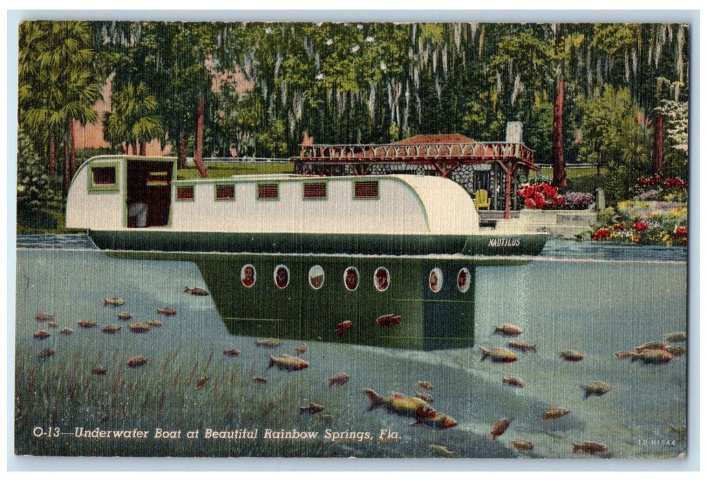 1950 Underwater Boat at Beautiful Rainbow Springs Florida FL Postcard