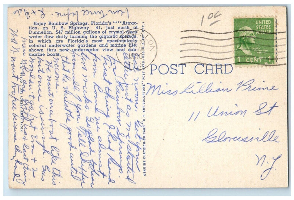 1950 Underwater Boat at Beautiful Rainbow Springs Florida FL Postcard