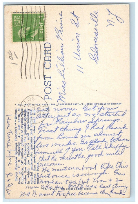 1950 Underwater Boat at Beautiful Rainbow Springs Florida FL Postcard