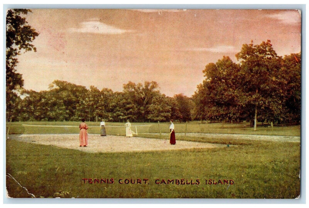 c1910 Outside Scenic Tennis Court Cambells Island Rock Island Illinois Postcard