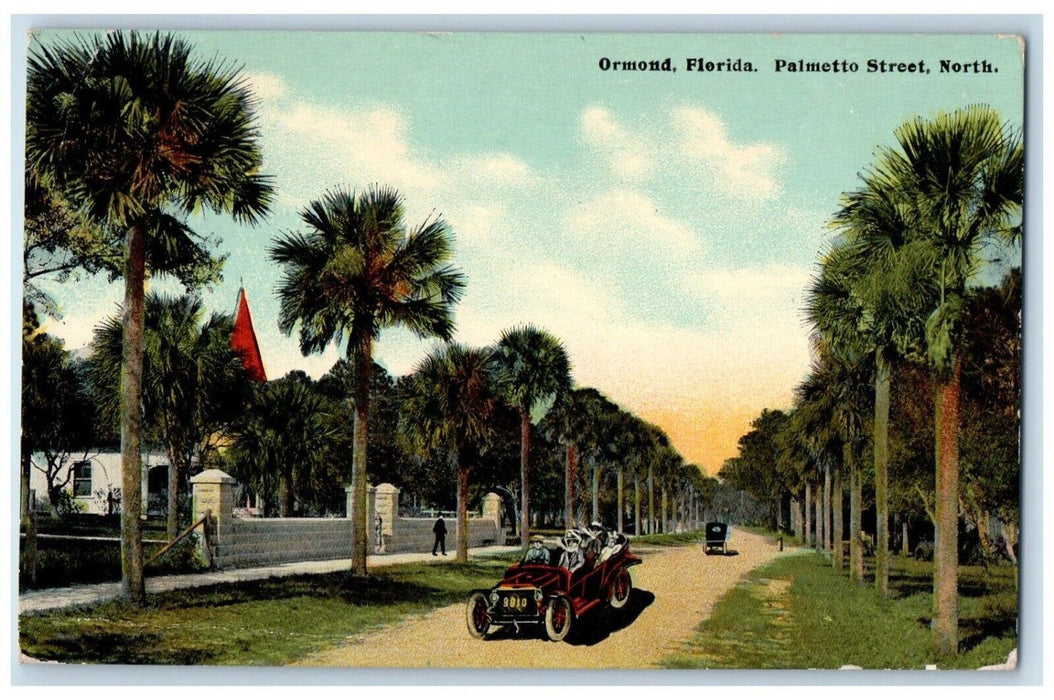 c1910 Cars Passing at Palmetto Street North Ormond Florida FL Postcard