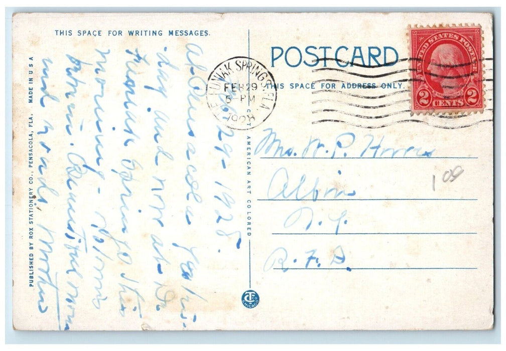 1928 Lee Square and Confederate Monument Pensacola High School FL Postcard