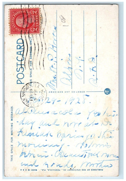 1928 Lee Square and Confederate Monument Pensacola High School FL Postcard