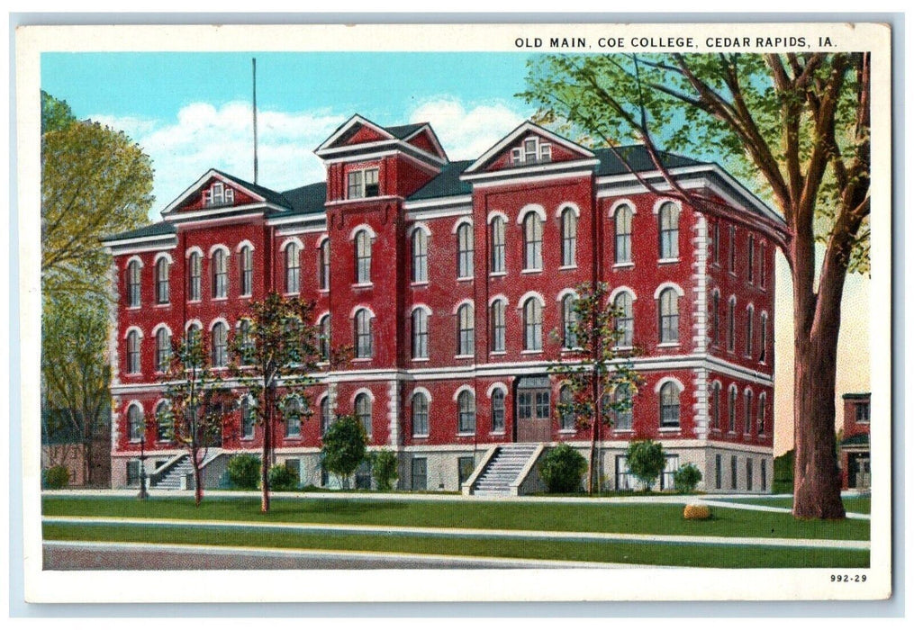 c1920 Old Main Coe College Building Cedar Rapids Iowa Vintage Antique Postcard