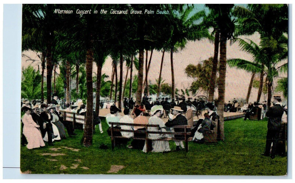 c1910 Afternoon Concert in the Cocoanut Grove Palm Beach Florida FL Postcard