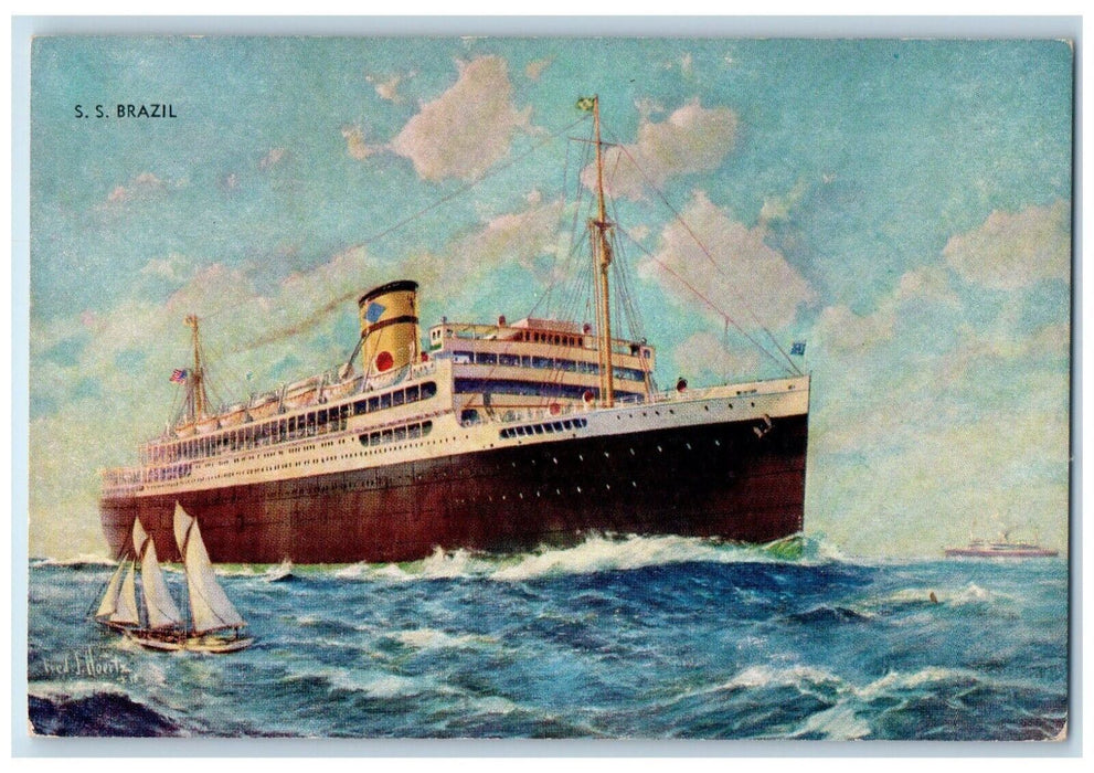 c1940 S.S Brazil American Republics Liner Brazil Broadway New York NY Postcard