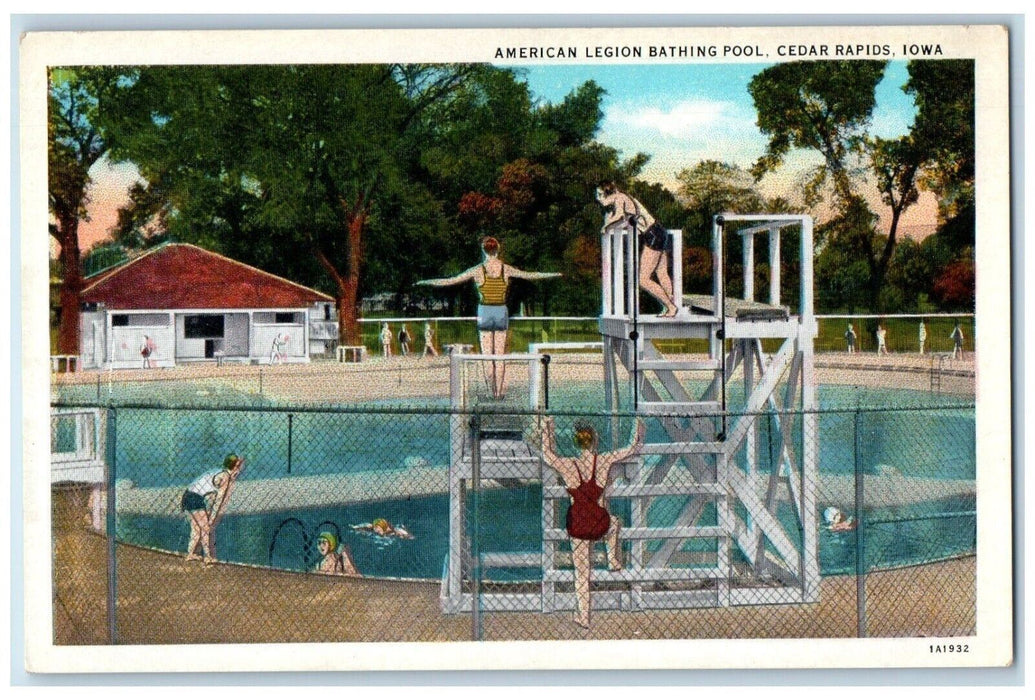 c1920 American Legion Bathing Pool Cedar Rapids Iowa IA Vintage Antique Postcard