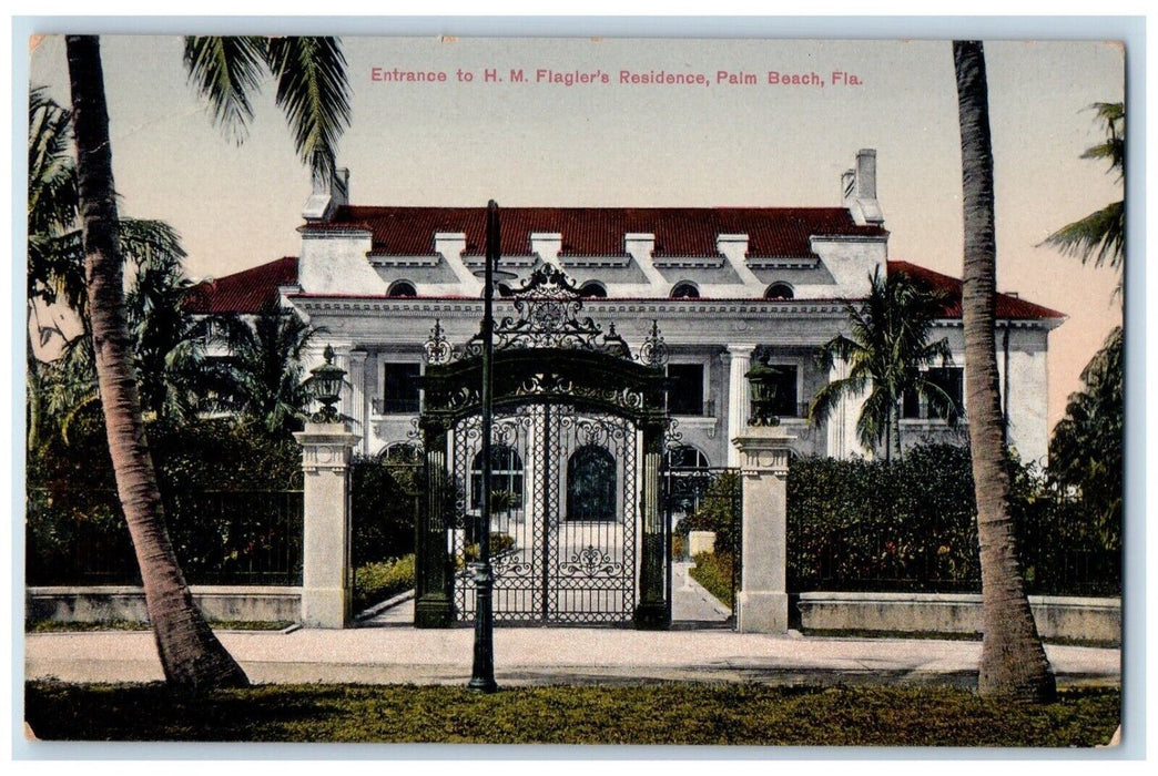 c1910 Entrance to H.M. Flagler's Residence Palm Beach Florida FL Postcard