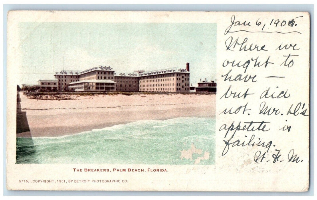 1905 The Breakers Palm Beach Florida FL Antique Posted PMC Postcard