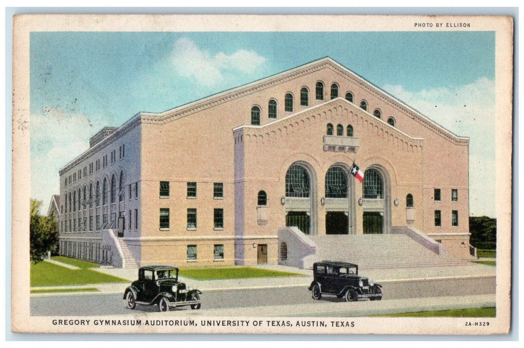 c1938 Gregory Gymnasium Auditorium Classic Cars University Texas Austin Postcard