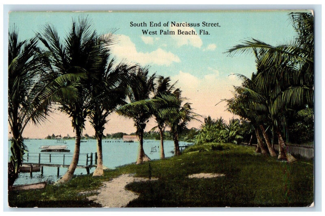 c1910 South End of Narcissus Street West Palm Beach Florida FL Postcard