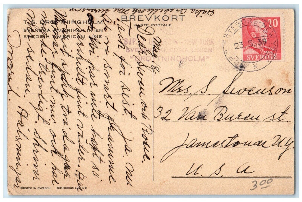 c1910 T.S. Drottningholm Swedish American Line Steamer Cruise Ship Sea Postcard