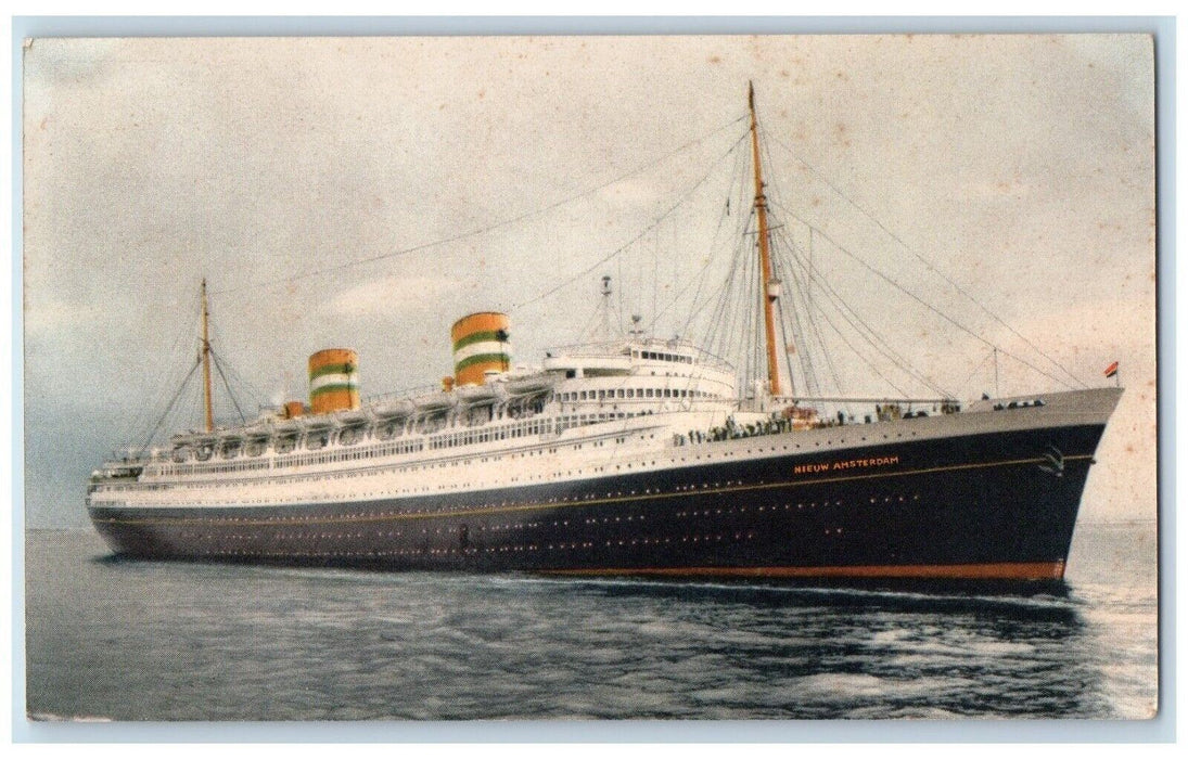 c1910 S.S. Nieuw Amsterdam Holland America Line Steamer Cruise Ship Sea Postcard