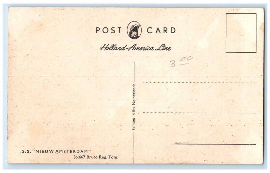 c1910 S.S. Nieuw Amsterdam Holland America Line Steamer Cruise Ship Sea Postcard