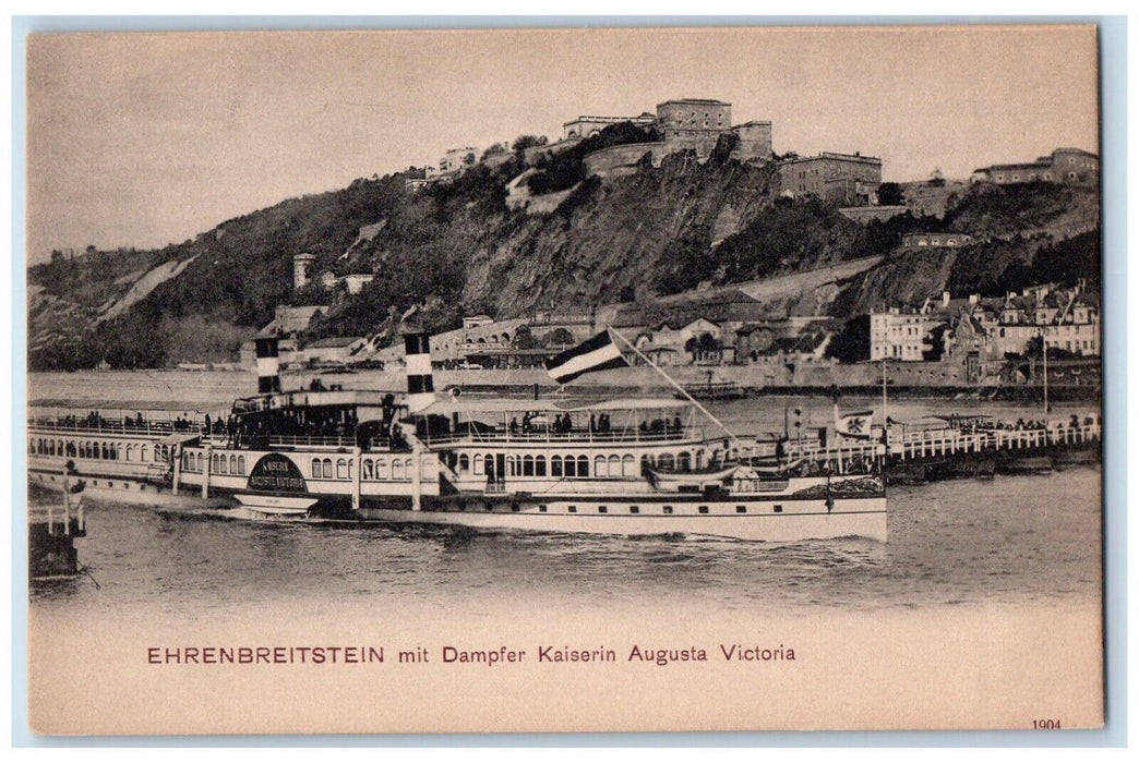 c1910 Ehrenbreitstein With Steamer Empress Augusta Victoria Ferry Dock Postcard