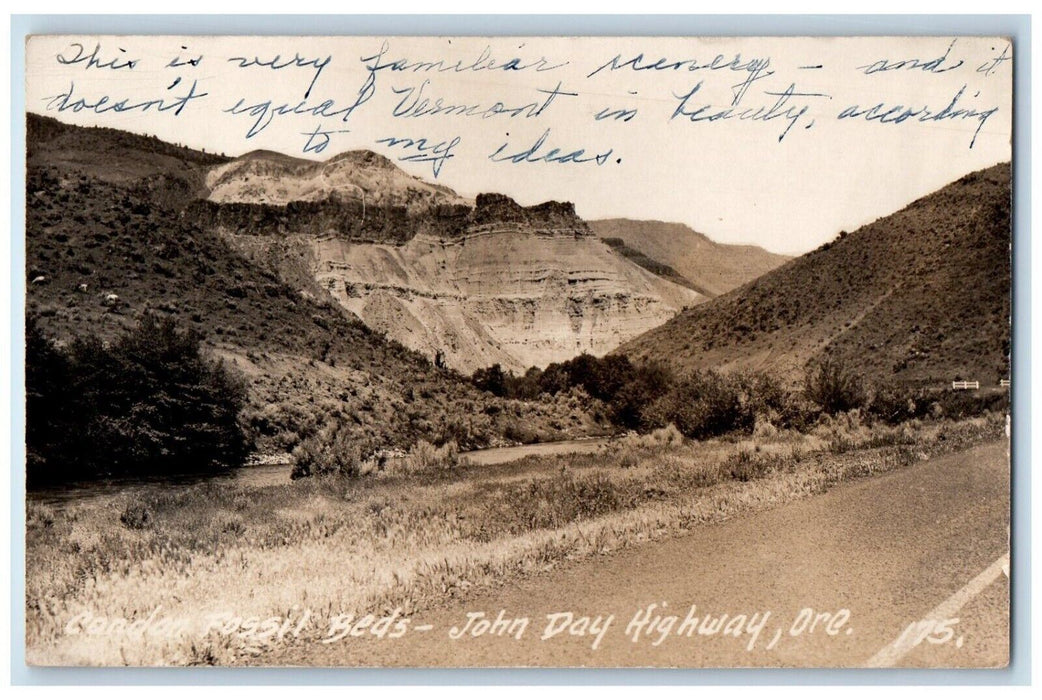 1948 Condon Fossil Beds John Day Highway Baker Oregon OR RPPC Photo Postcard