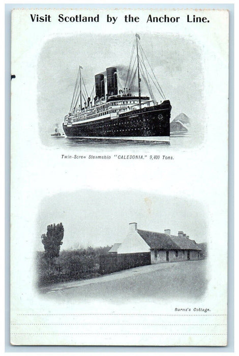 c1905 Visit Scotland Anchor Line Twin-Screw Caledonia Steamship Antique Postcard