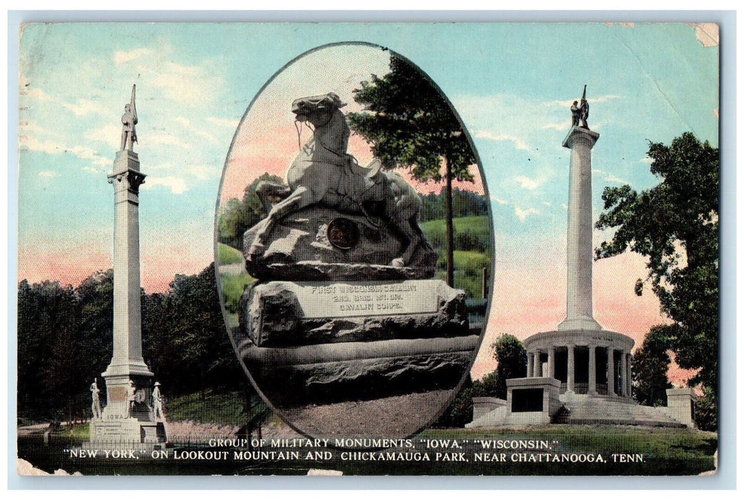 1914 Group Military Monuments Iowa Wisconsin New York Chickamauga Park Postcard