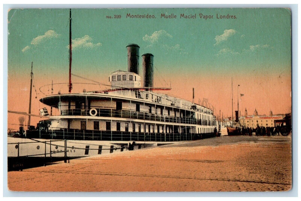c1910 Montevideo Muelle Maciel Vapor Londres Steamer Cruise Ship Port Postcard