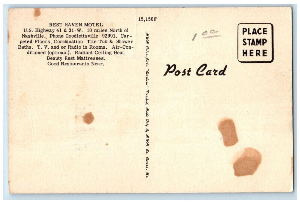 Rest Haven Motel Hotel Court Cottages Nashville Tennessee TN Vintage Postcard