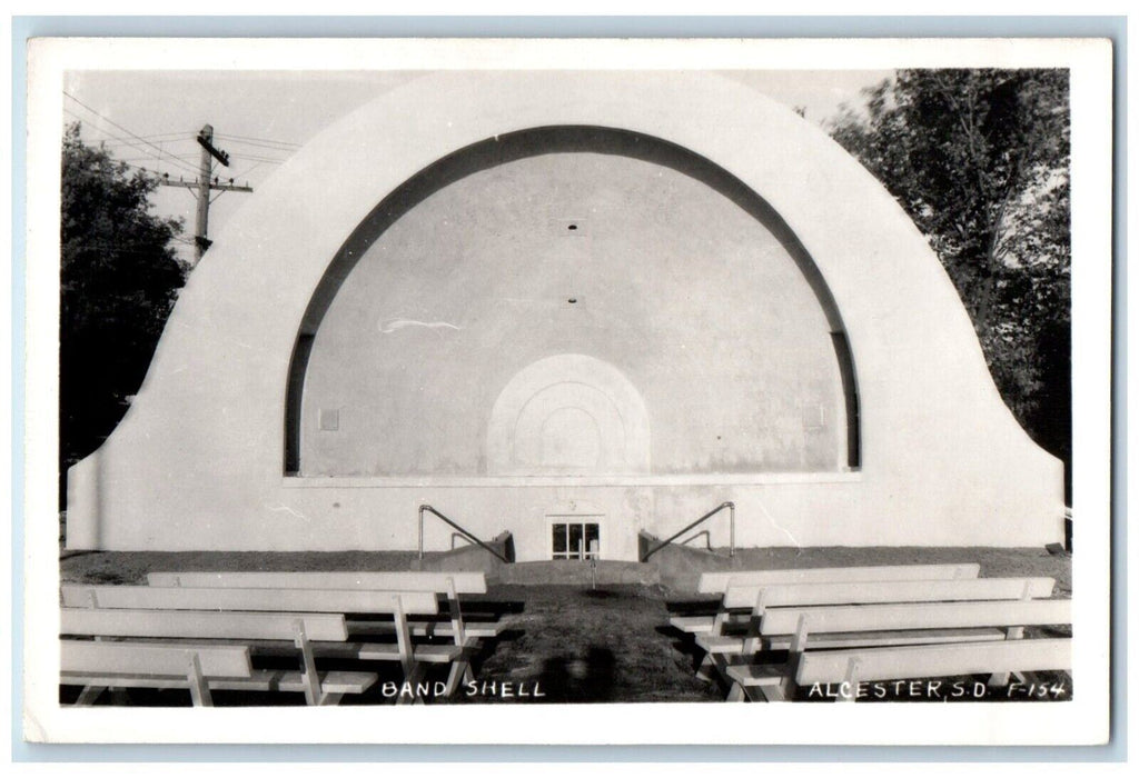 c1940's Band Shell Bench Chairs Alcester South Dakota SD RPPC Photo Postcard