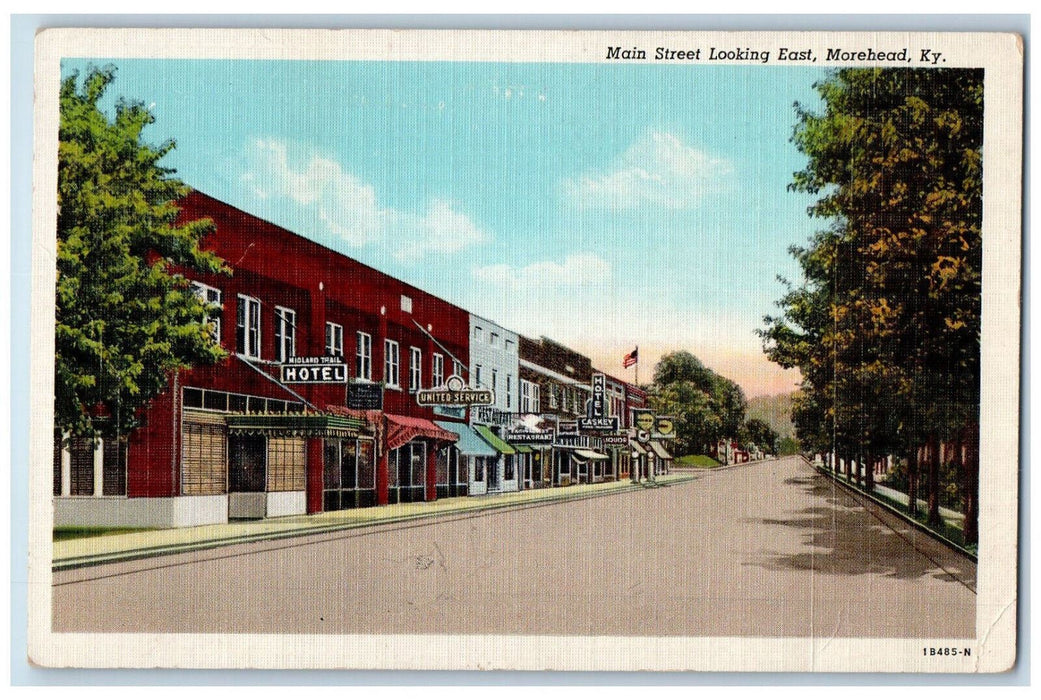 Main Street Hotel Shops Store View Looking East Morehead Kentucky KY Postcard