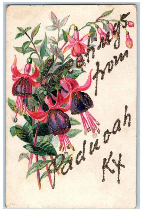 Greetings From Paducah Kentucky KY Flowers Embossed Airbrushed Vintage Postcard