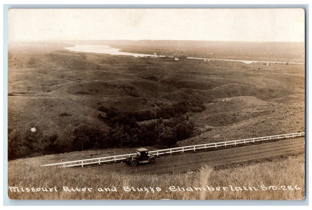 Missouri River And Bluffs Car Chamberlain South Dakota SD RPPC Photo Postcard