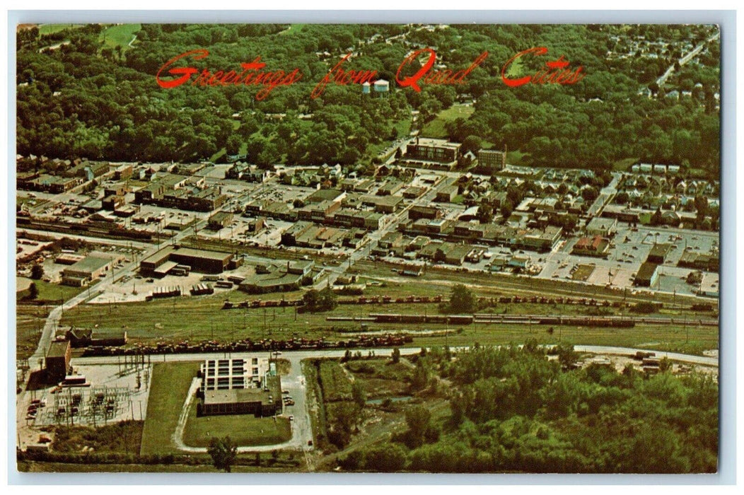 c1960 Greetings Quad Cities Banner Aerial View East Moline Illinois IL Postcard