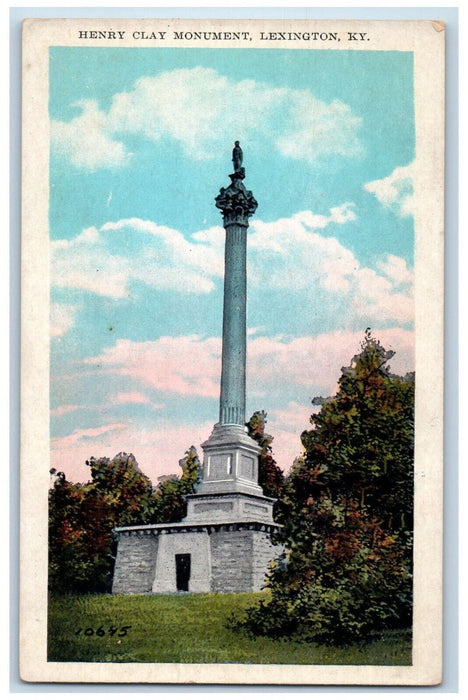 View Of Henry Clay Statue Park Monument Lexington Kentucky KY Vintage Postcard