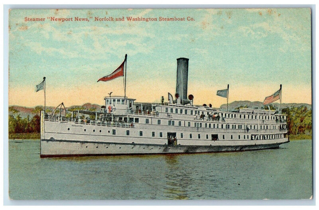 c1910 Steamer Newport News Norfolk Washington Steamboat Co. Cruise WA Postcard