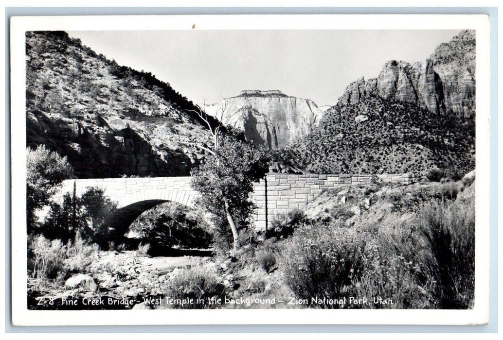 Pine Creek Bridge West Temple Zion National Park Utah UT RPPC Photo Postcard