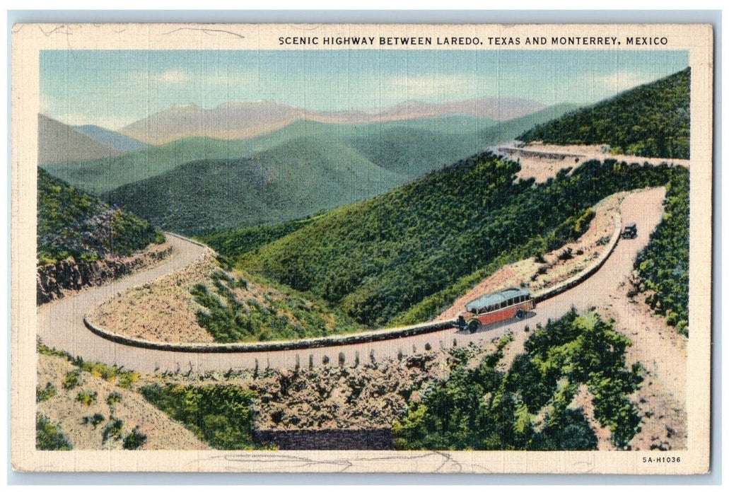 1940 Scenic Highway Between Laredo Texas Monetary Mexico Mountains Road Postcard