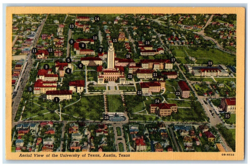 1950 Aerial View University Texas Map Austin San Antonio Texas Vintage Postcard