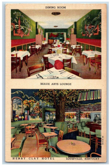 1951 Henry Clay Hotel Dining Restaurant Lounge Louisville KY Dual View Postcard