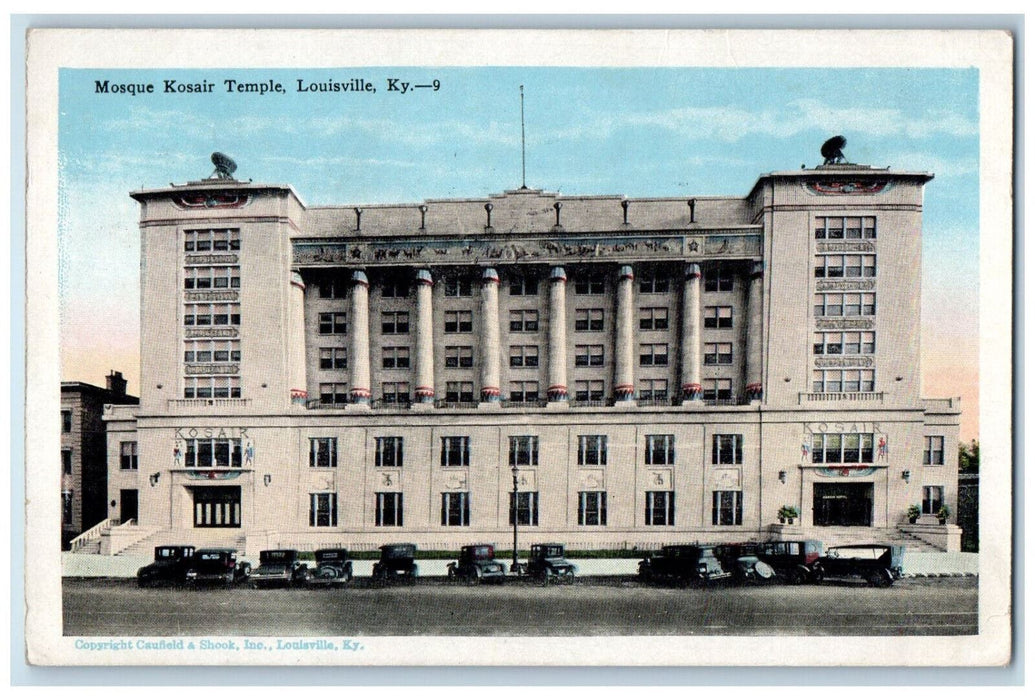 1927 Mosque Kosair Temple Building Car-lined Louisville Kentucky KY Postcard