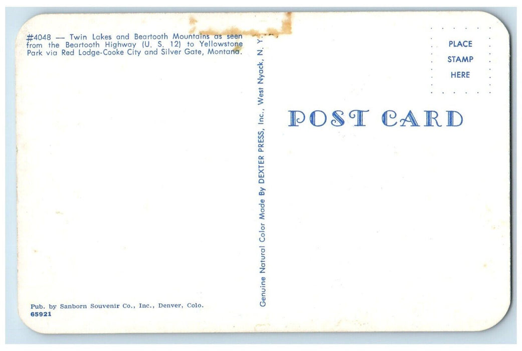 c1960's Beartooth Mountains Red Lodge-Cooke City Silver Gate MT Postcard