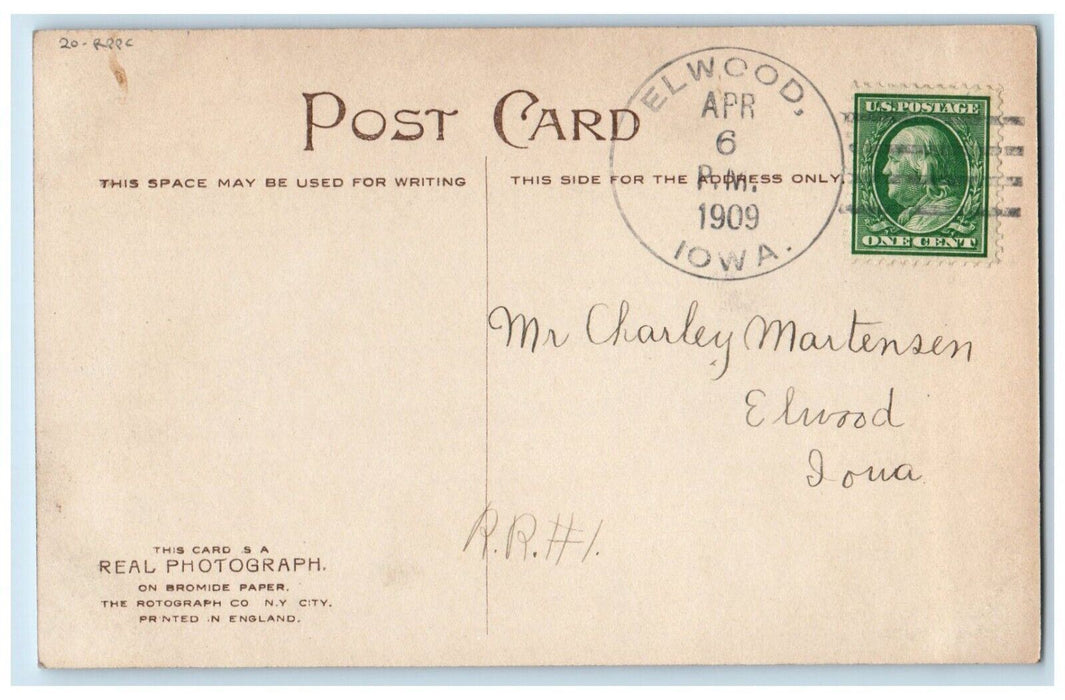 1909 Easter Egg In Basket Chick Rotograph Elwood Iowa IA RPPC Photo Postcard