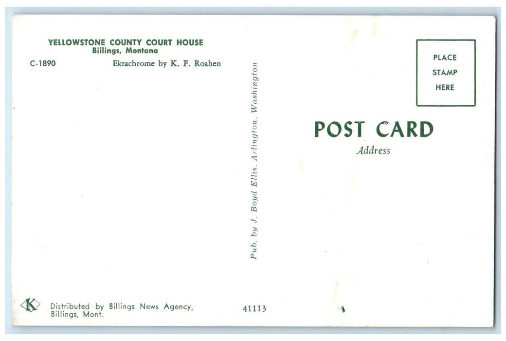 c1950's Yellowstone County Court House Billings Montana MT Unposted Postcard