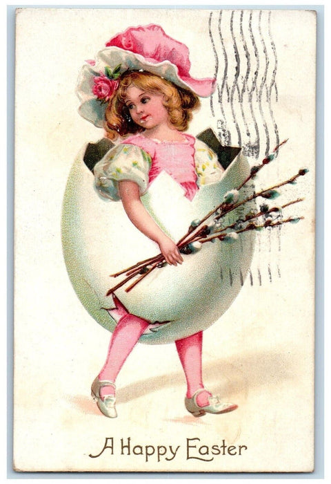 1909 Easter Girl In Hatched Egg Pipe Berry Clapsaddle Omaha Nebraska NE Postcard